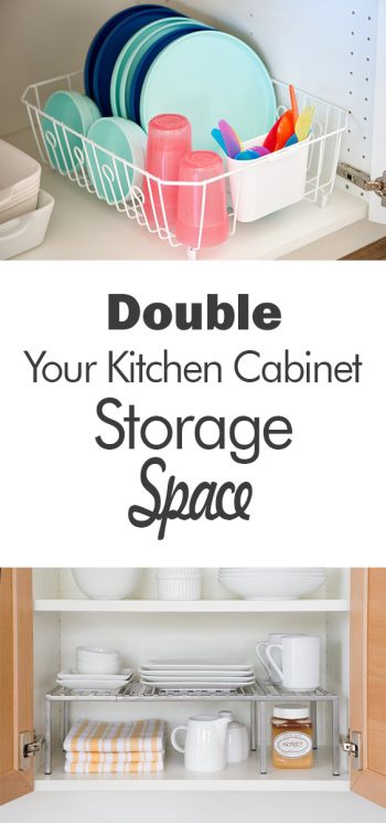 Double Your Kitchen Cabinet Storage Space - 101 Days of Organization | Kitchen Storage Ideas, Kitchen Storage Ideas for Small Spaces, Kitchen Storage Hacks, Home Storage Ideas, Kitchen Organization 