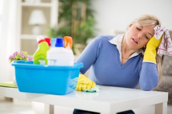 Woman Stressed over dirty rooms. Just waiting for OxiClean Hacks.